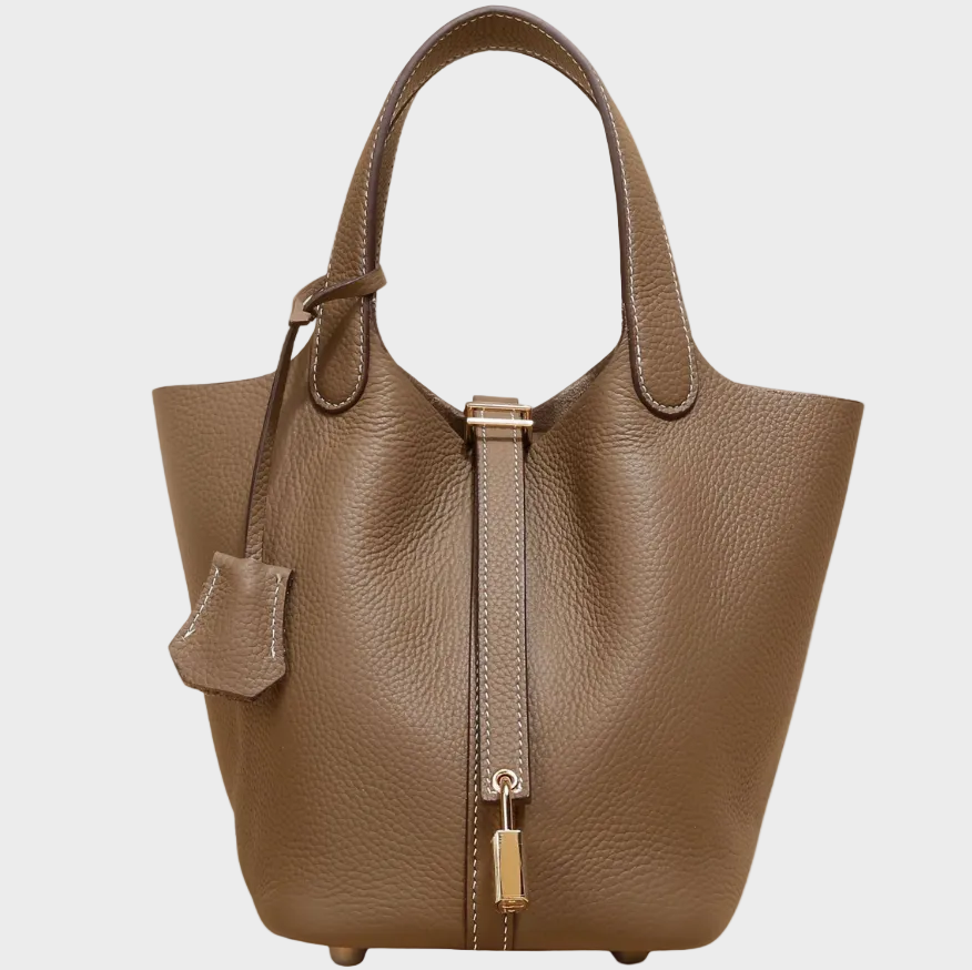 Pebbled Handbag with Lock Detail