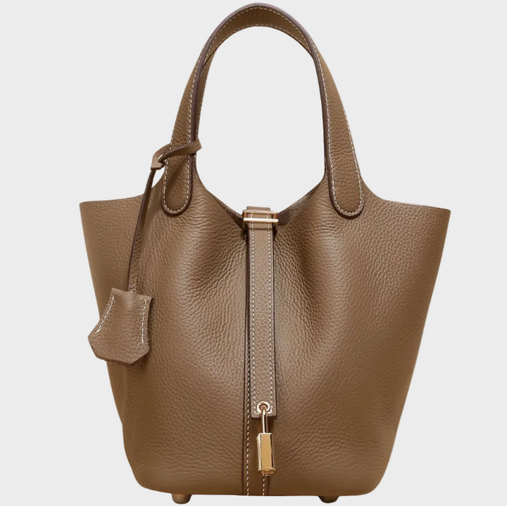 Pebbled Handbag with Lock Detail