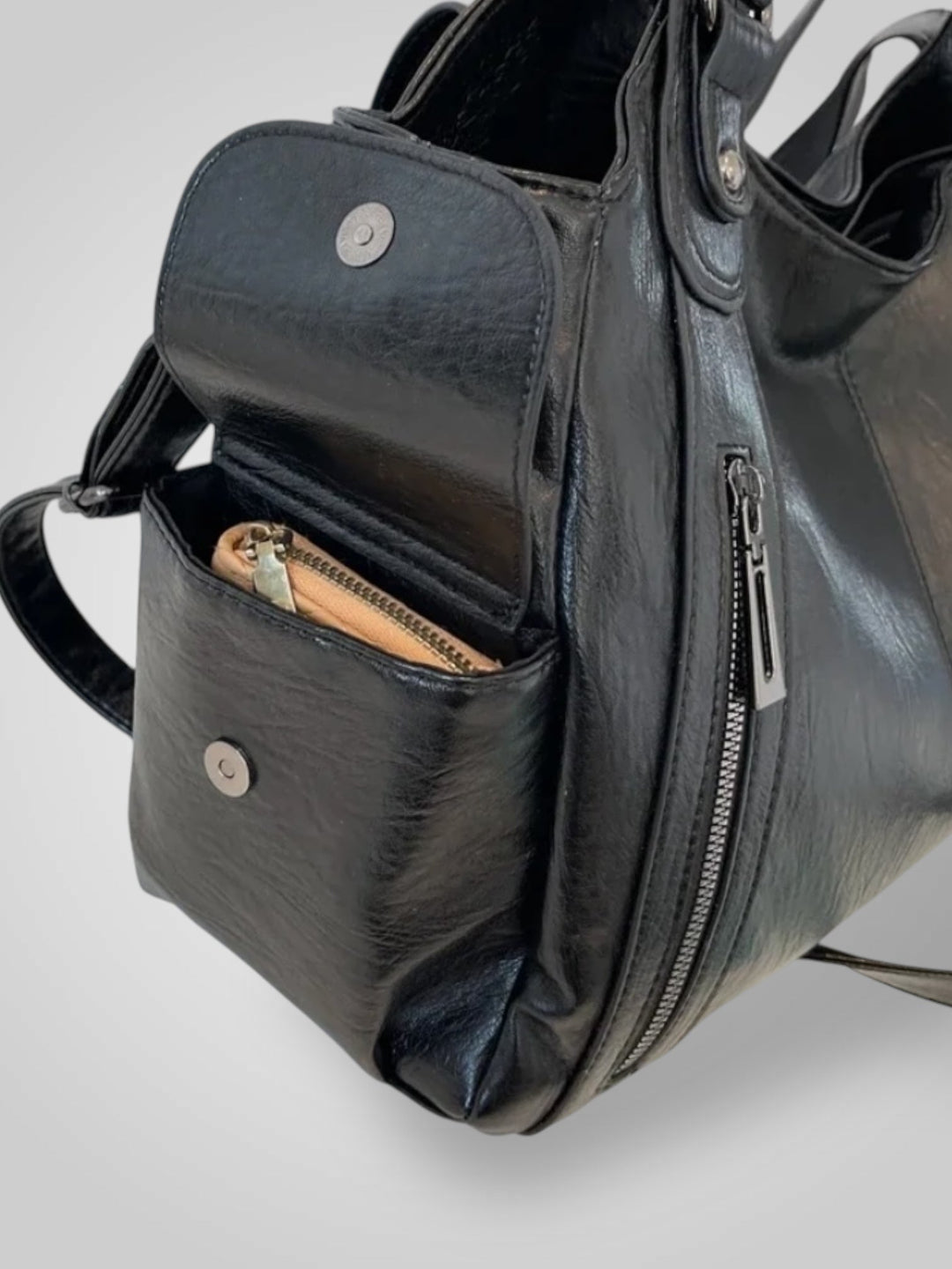 Faux Leather Shoulder Bag with Metal Accents
