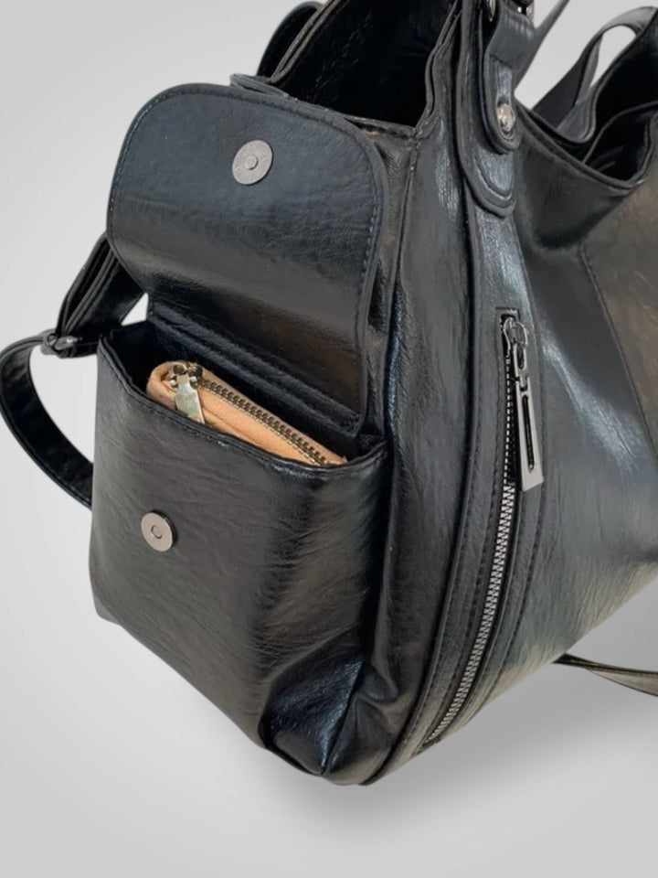 Faux Leather Shoulder Bag with Metal Accents