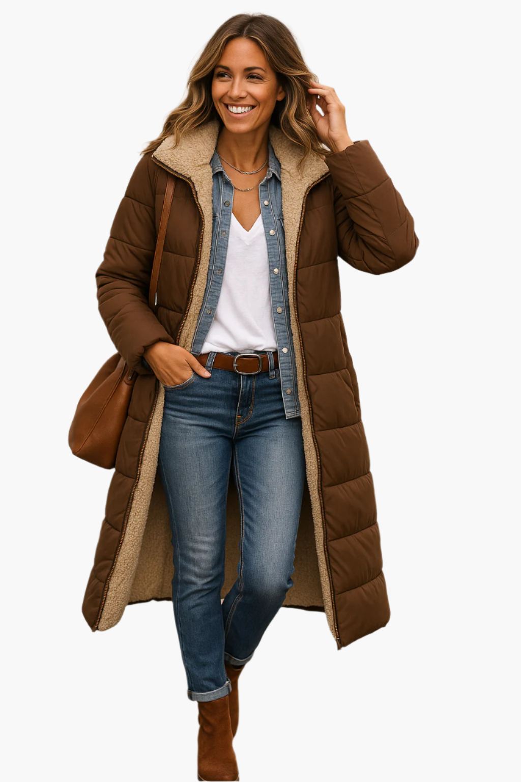 Womens Hooded Longline Puffer Coat