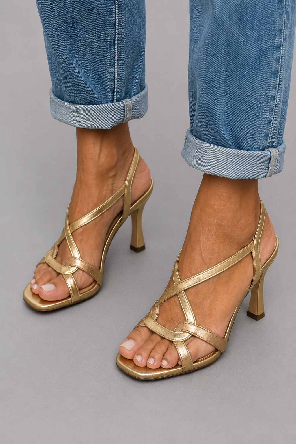 MILLICENT | GOLD SUMMER CROSSOVER HEELS