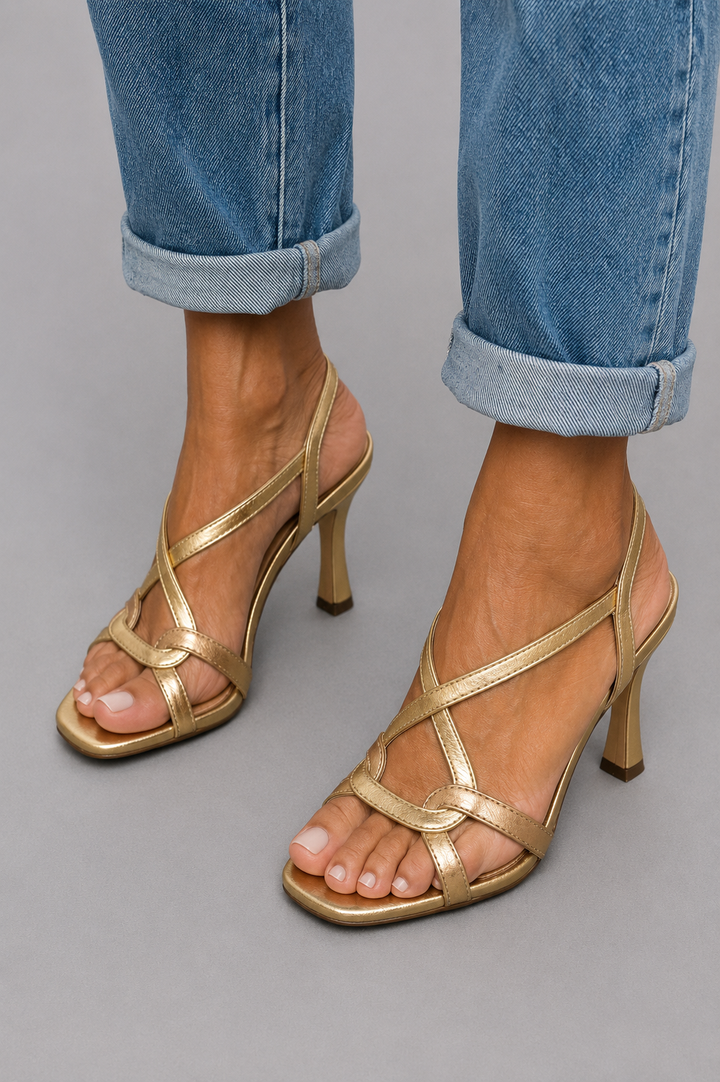 MILLICENT | GOLD SUMMER CROSSOVER HEELS