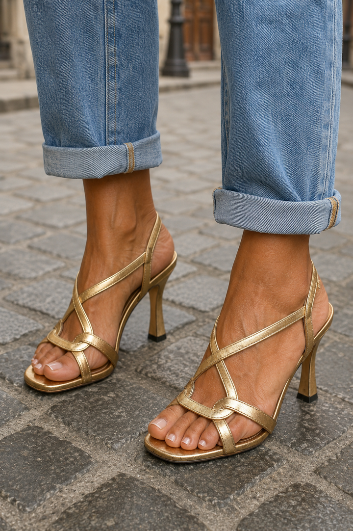 MILLICENT | GOLD SUMMER CROSSOVER HEELS