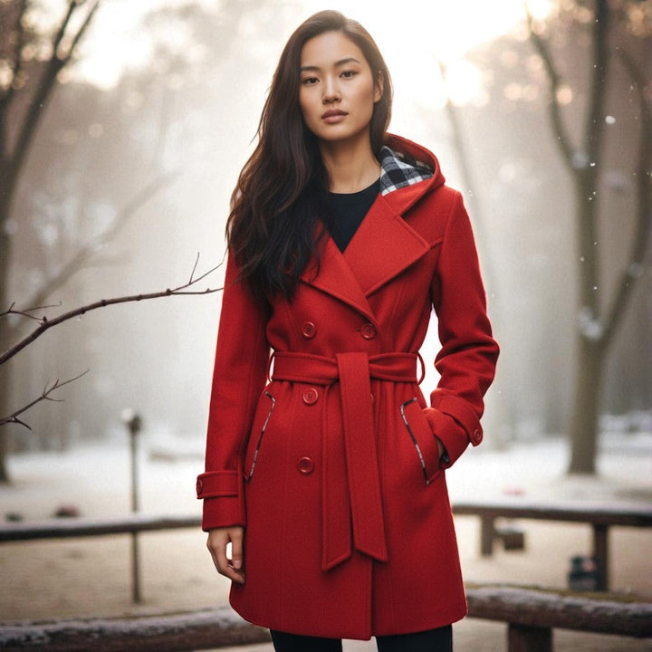VICTORIA | HOODED TRENCH COAT WITH BUTTON FRONT