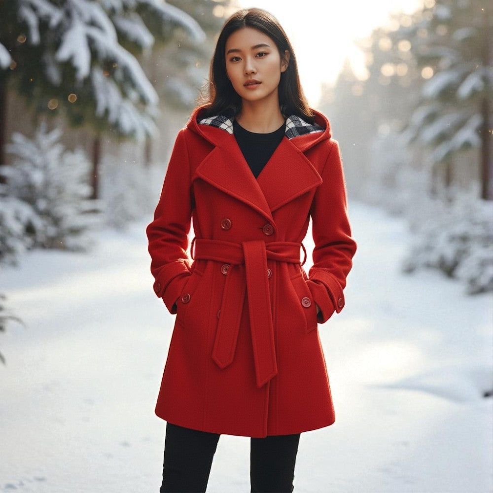 VICTORIA | HOODED TRENCH COAT WITH BUTTON FRONT