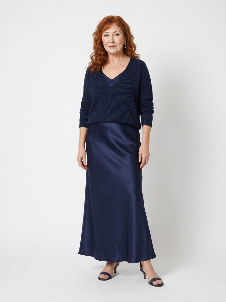 ELENA | SATIN MIDI DRESS & SOFT KNIT SWEATER SET