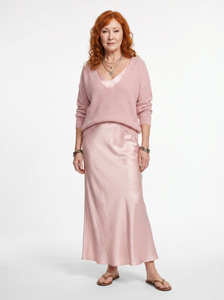 ELENA | SATIN MIDI DRESS & SOFT KNIT SWEATER SET