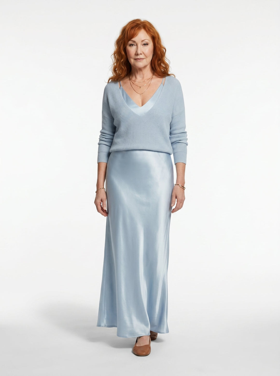 ELENA | SATIN MIDI DRESS & SOFT KNIT SWEATER SET