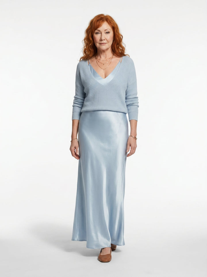ELENA | SATIN MIDI DRESS & SOFT KNIT SWEATER SET
