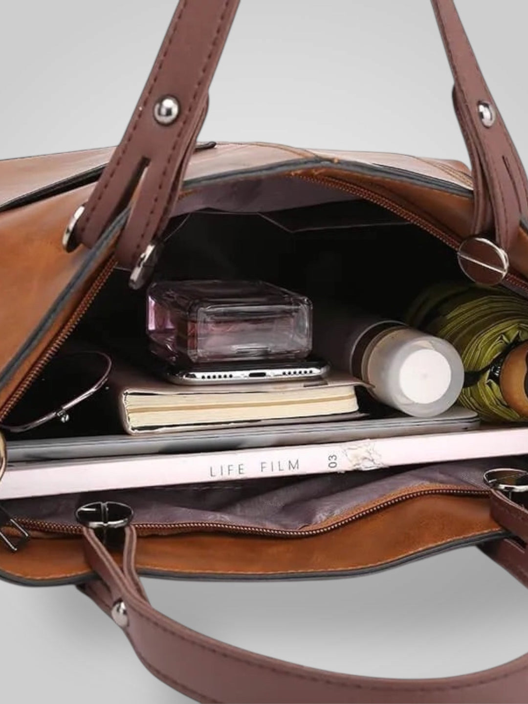 Leather Shoulder Bag with Flap Closure