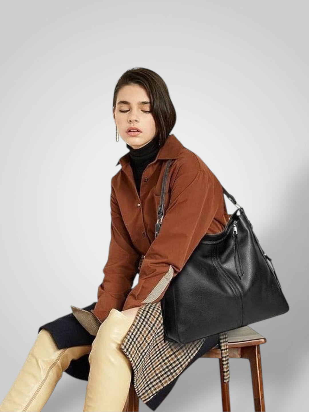 Structured Leather Bag with Convertible Strap
