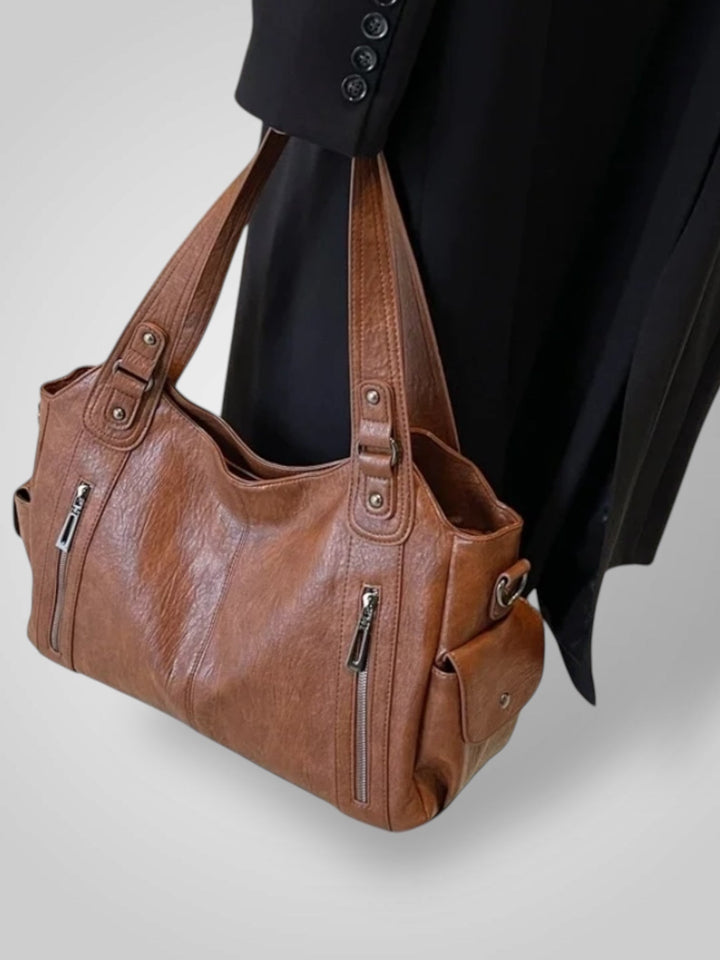 Faux Leather Shoulder Bag with Metal Accents