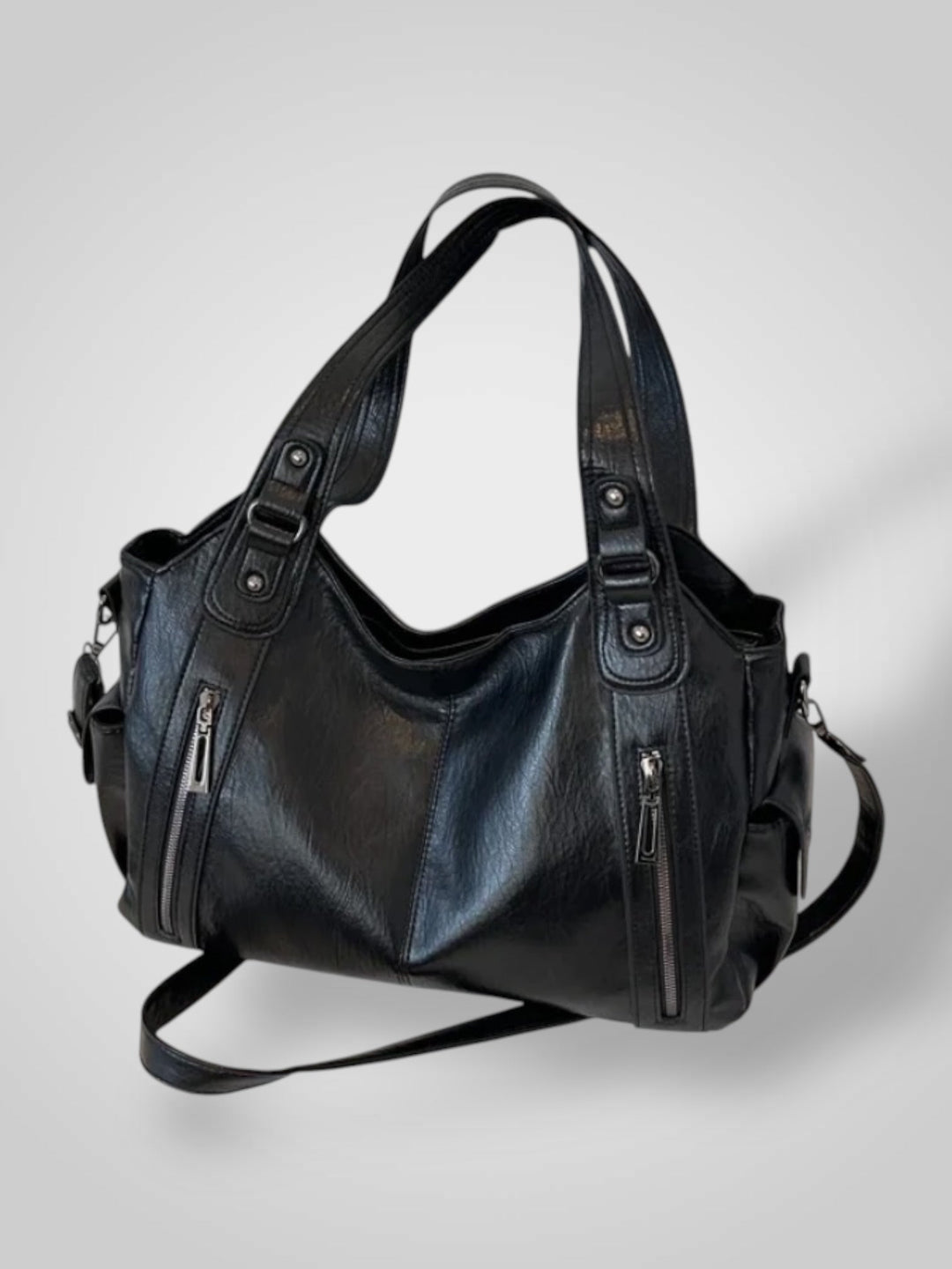 Faux Leather Shoulder Bag with Metal Accents