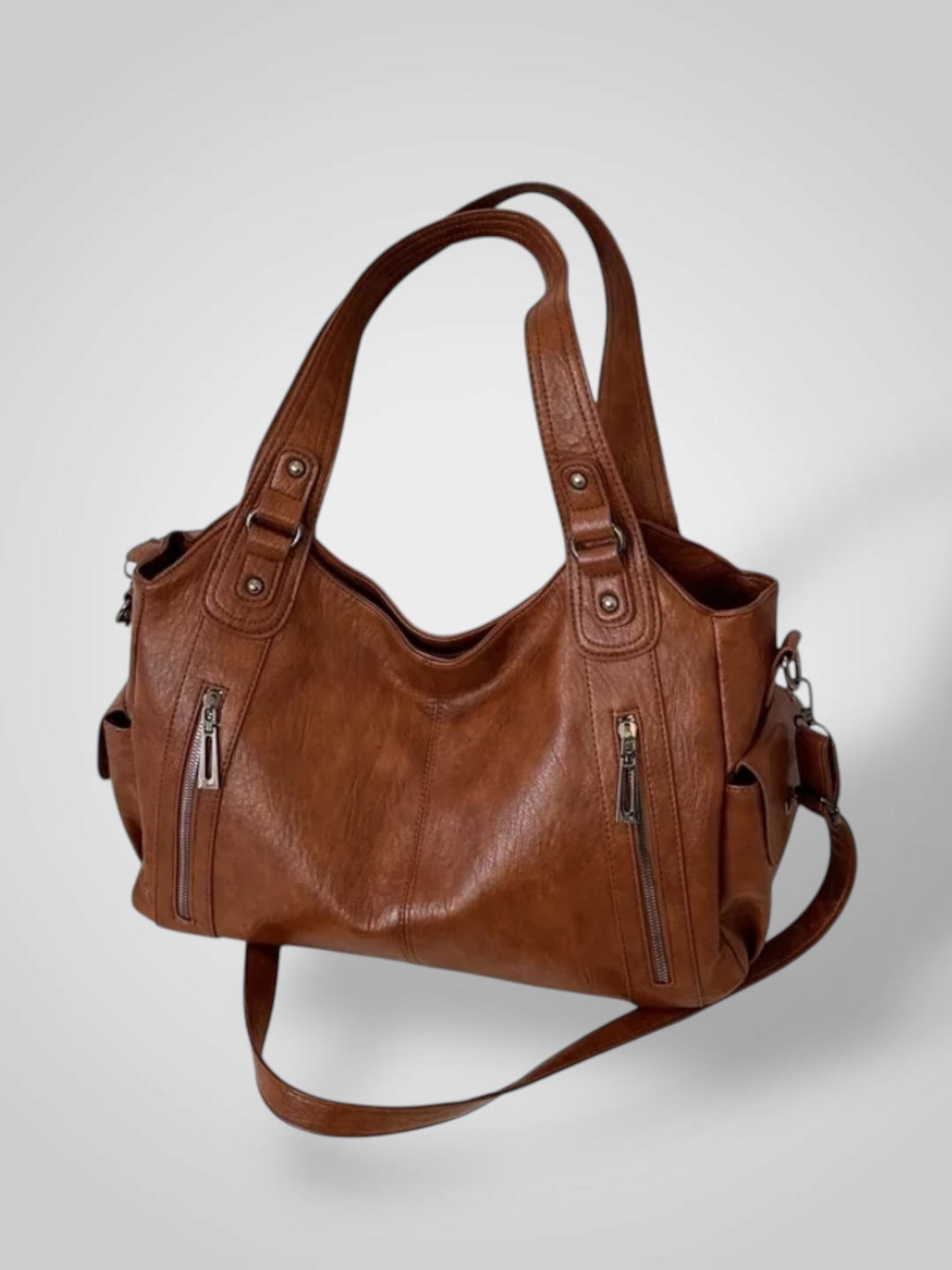 Faux Leather Shoulder Bag with Metal Accents
