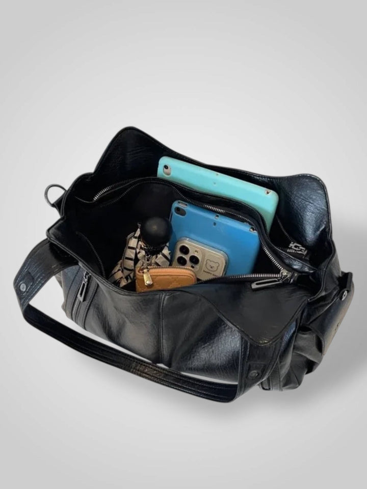 Faux Leather Shoulder Bag with Metal Accents