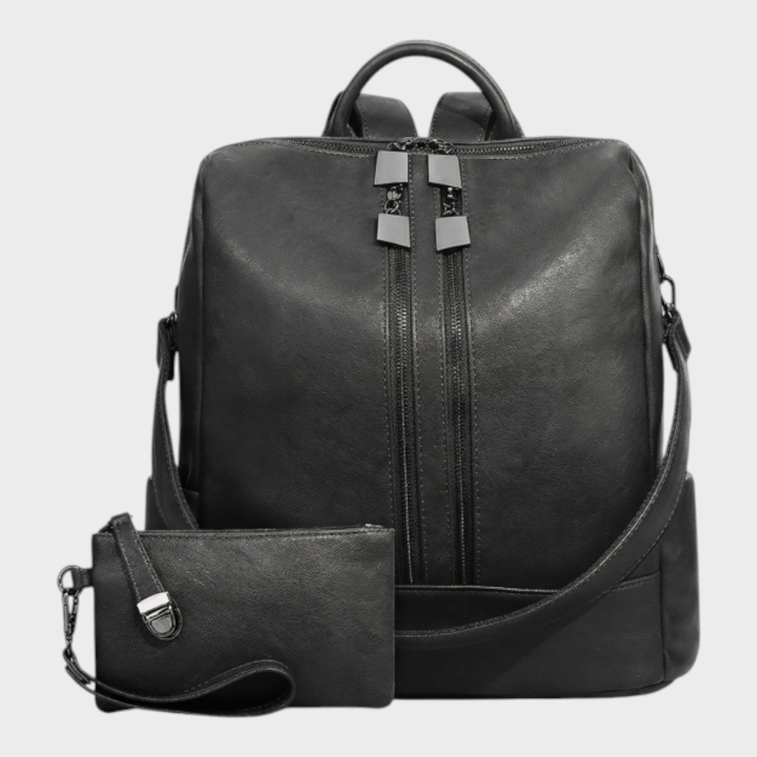 Faux Leather Backpack with Gold Accents