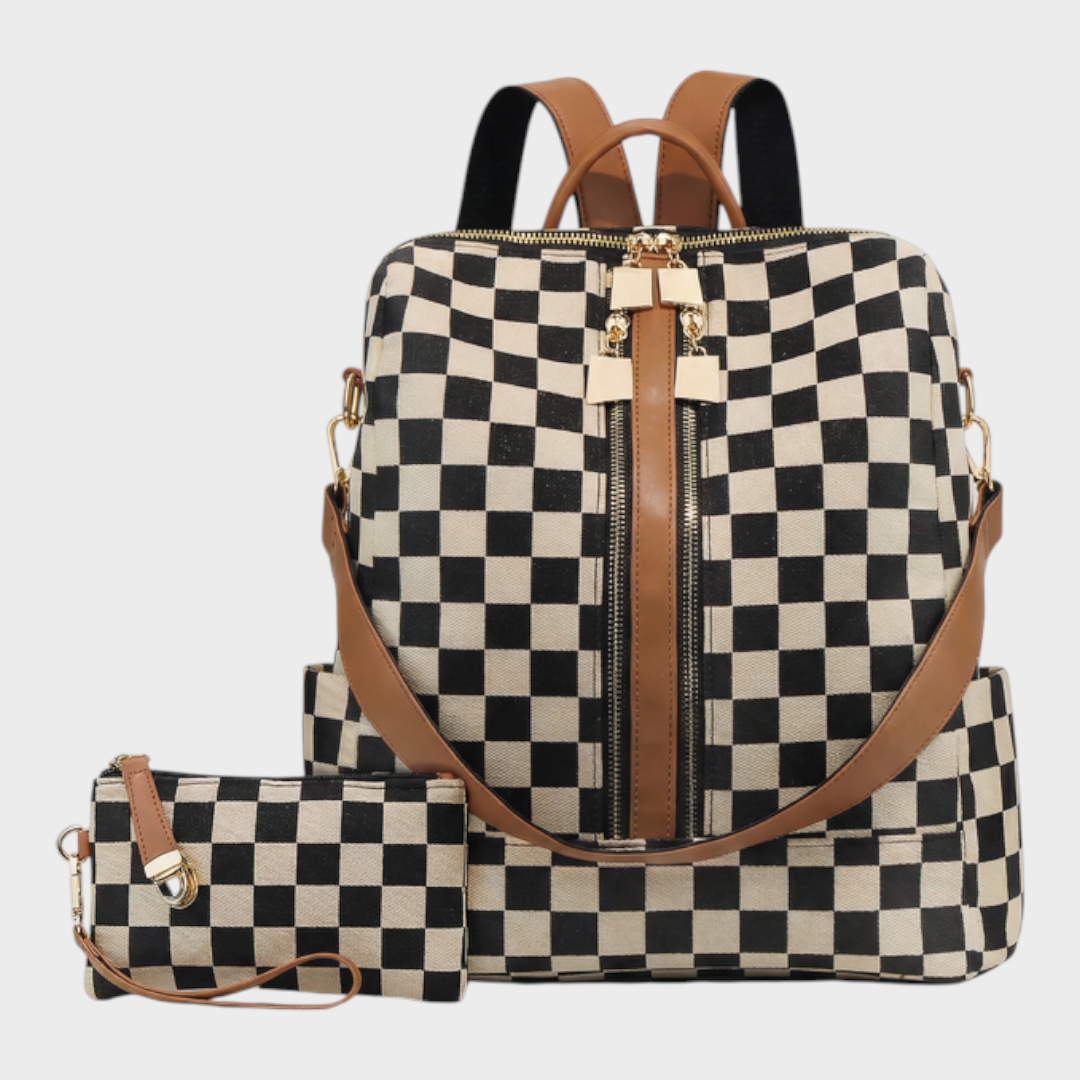 Faux Leather Backpack with Gold Accents