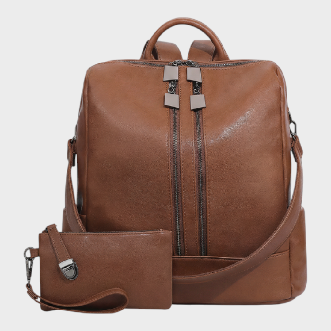 Faux Leather Backpack with Gold Accents