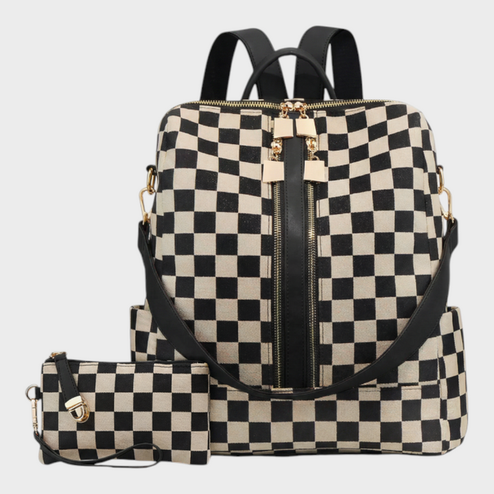 Faux Leather Backpack with Gold Accents