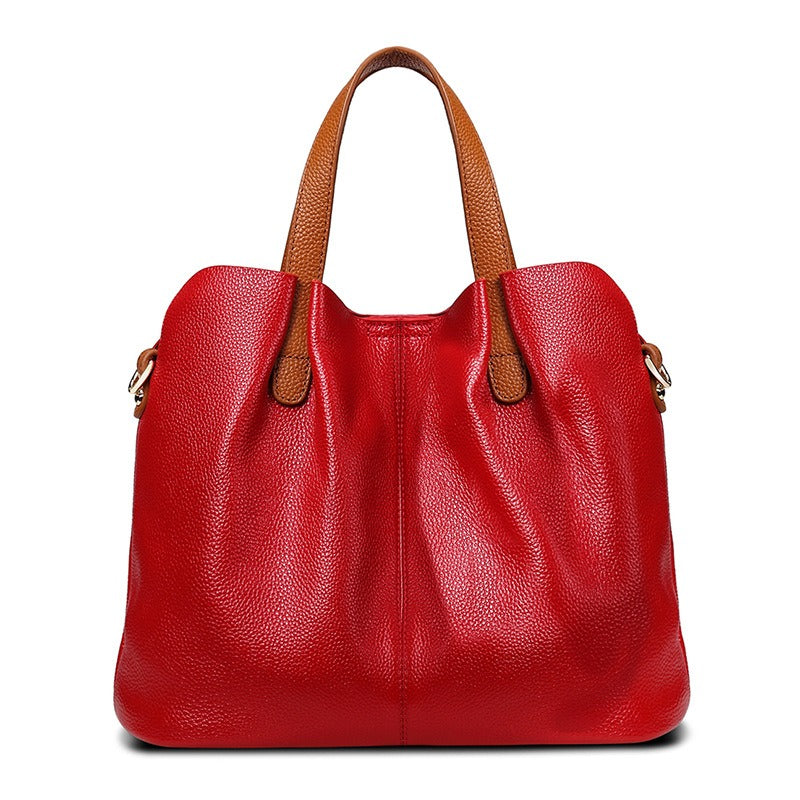 Litchi-Grain Leather Handbag with Adjustable Strap