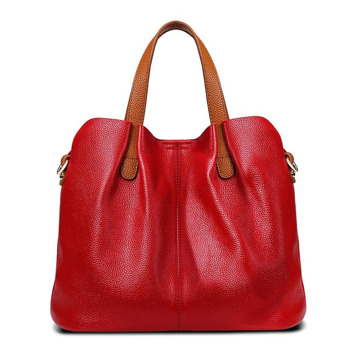 Litchi-Grain Leather Handbag with Adjustable Strap