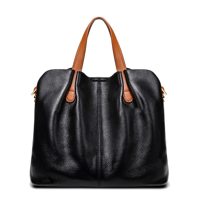 Litchi-Grain Leather Handbag with Adjustable Strap