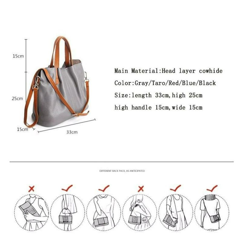 Litchi-Grain Leather Handbag with Adjustable Strap