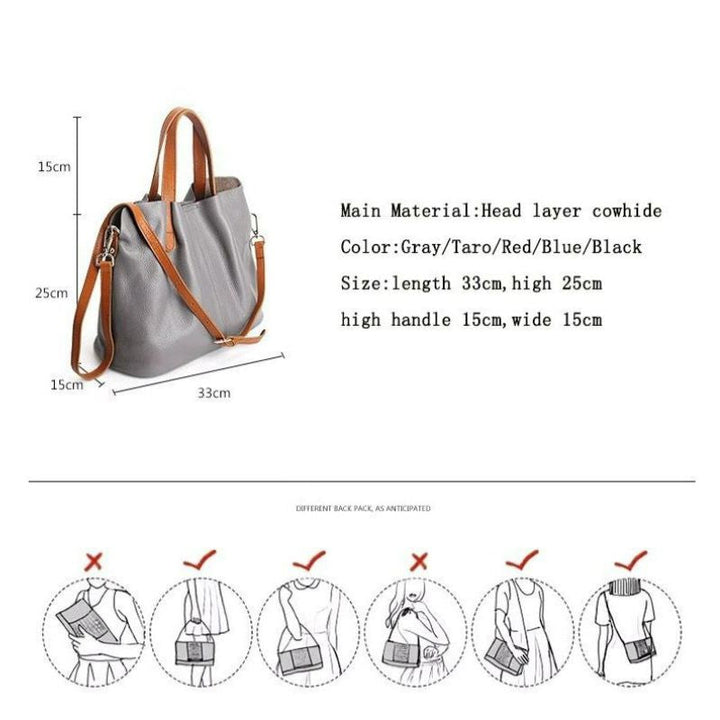 Litchi-Grain Leather Handbag with Adjustable Strap