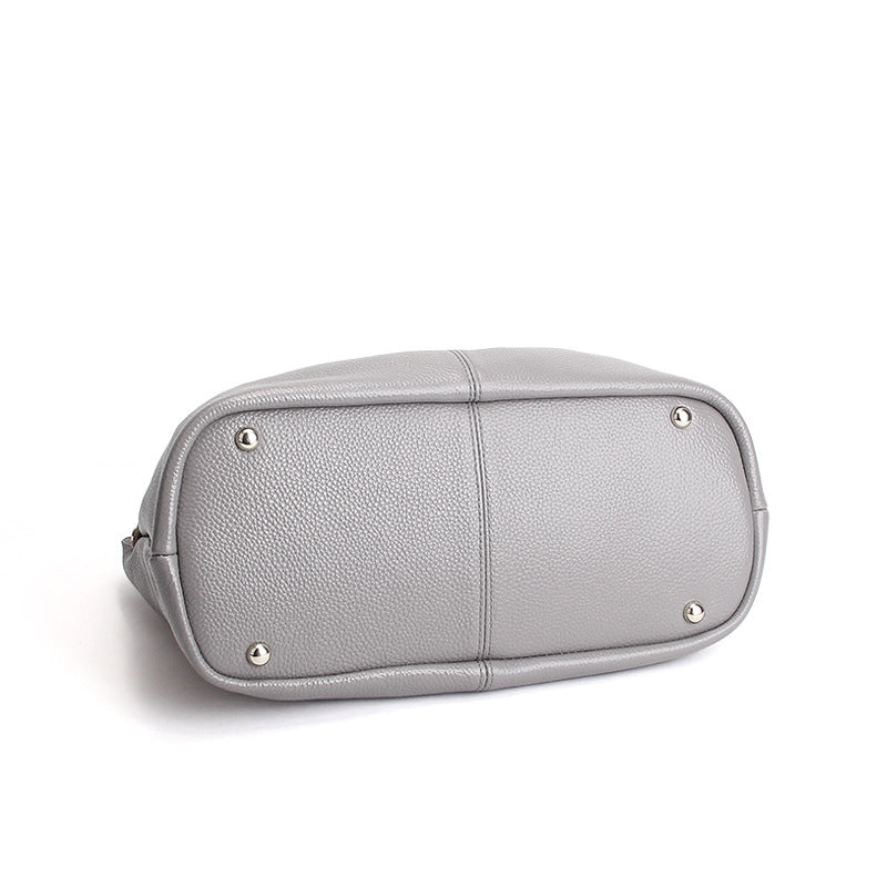 Litchi-Grain Leather Handbag with Adjustable Strap