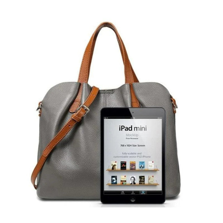 Litchi-Grain Leather Handbag with Adjustable Strap