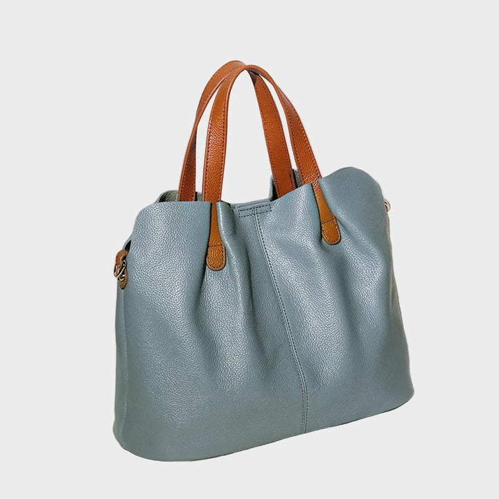 Litchi-Grain Leather Handbag with Adjustable Strap