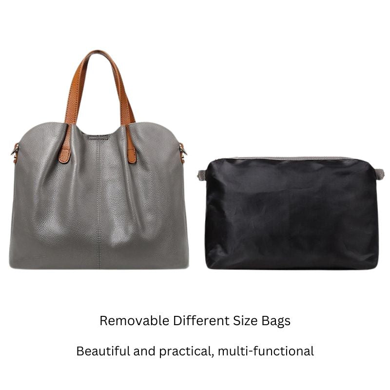 Litchi-Grain Leather Handbag with Adjustable Strap