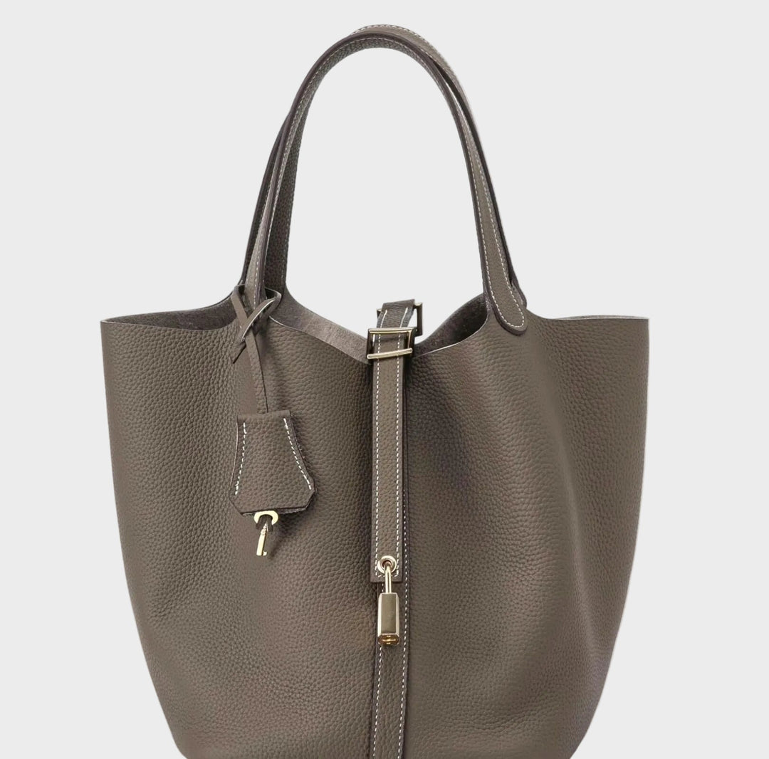 Pebbled Handbag with Lock Detail
