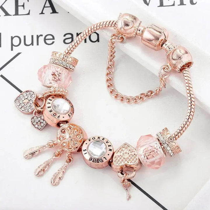 Rosie | Pink Dreamcatcher Bracelet with Silver Charms