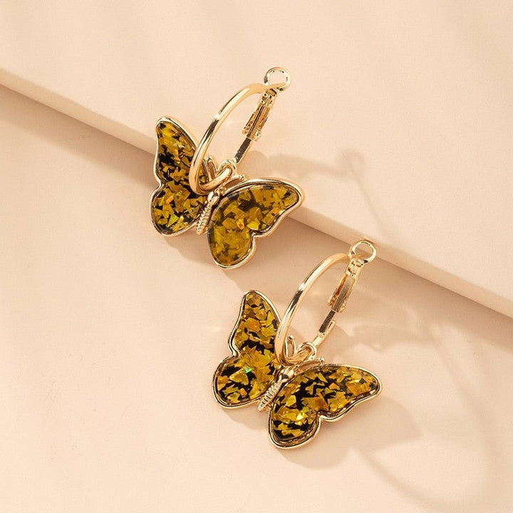 Florence | Gold Hoop Earrings with Multicoloured Butterflies