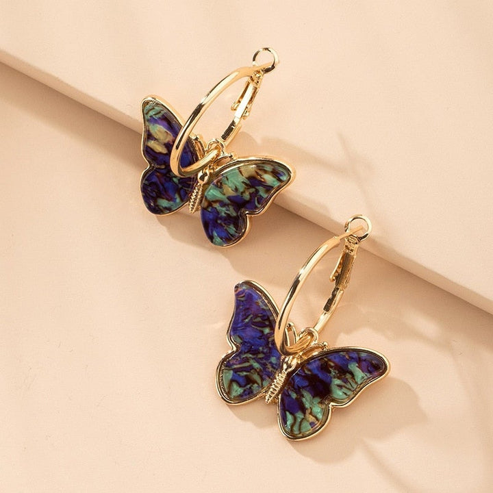 Florence | Gold Hoop Earrings with Multicoloured Butterflies