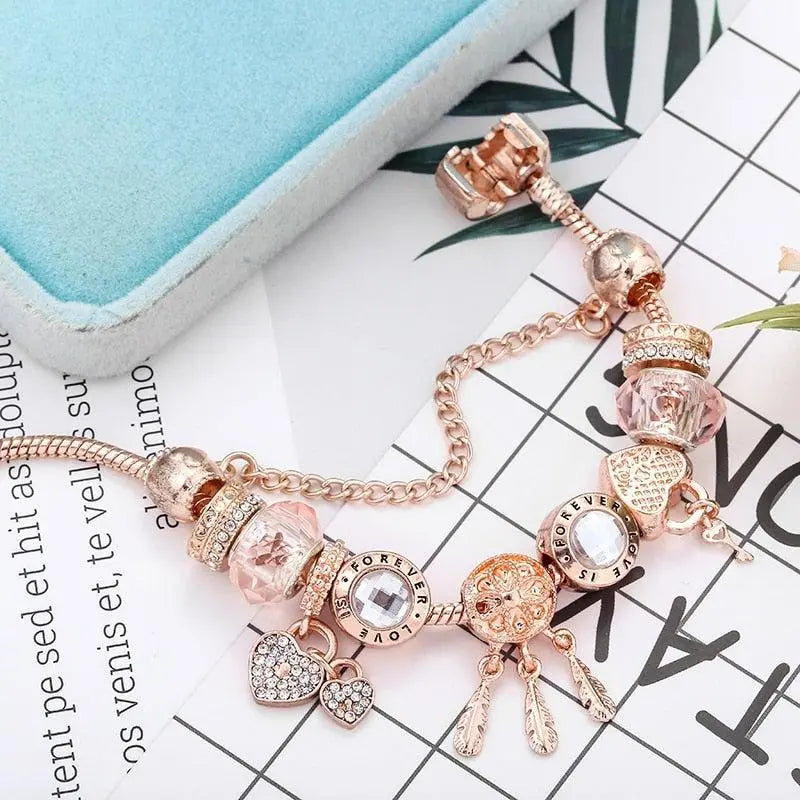 Rosie | Pink Dreamcatcher Bracelet with Silver Charms