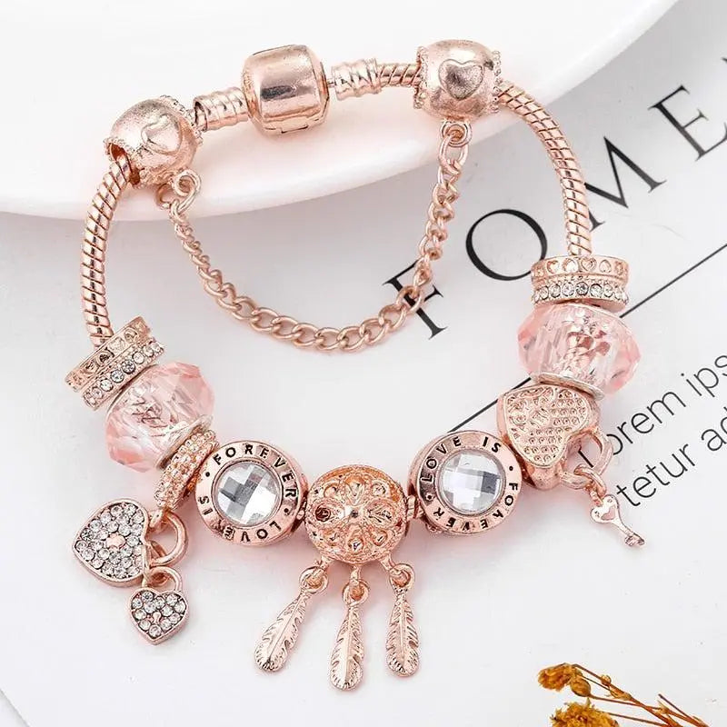 Rosie | Pink Dreamcatcher Bracelet with Silver Charms
