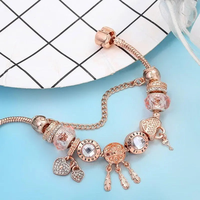 Rosie | Pink Dreamcatcher Bracelet with Silver Charms