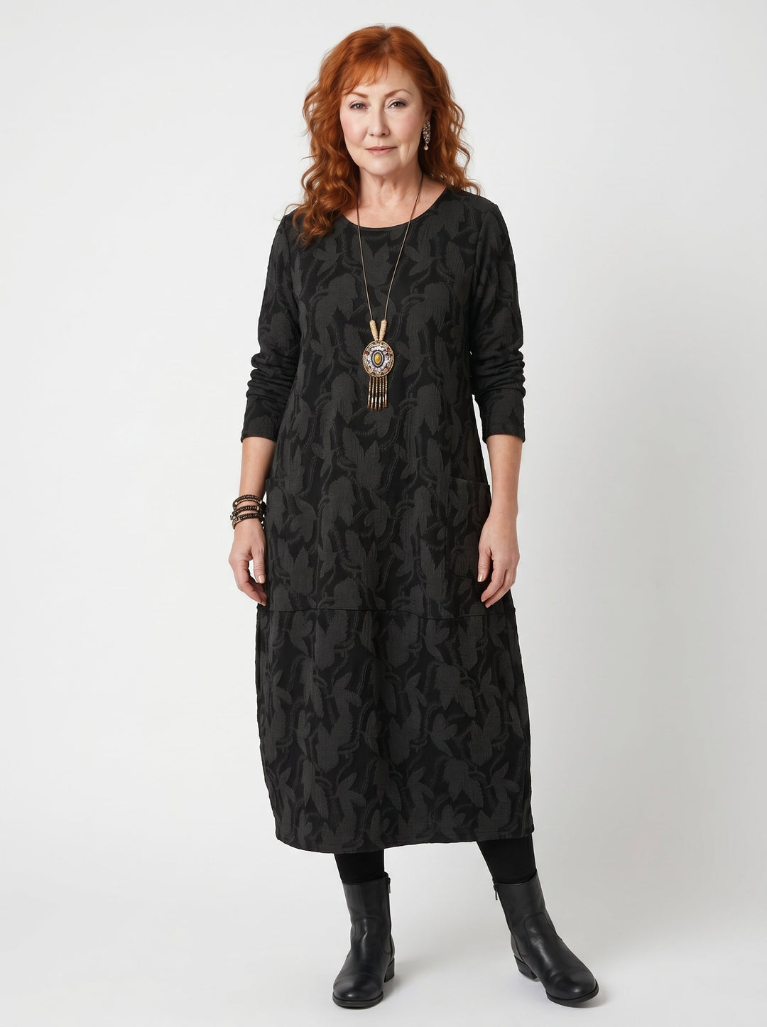 AOIFE | ELEGANT LEAF PRINT MIDI DRESS