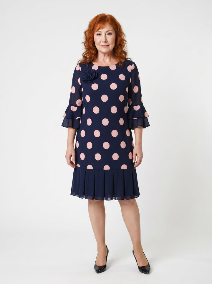 NIAMH | ELEGANT PLEATED POLKA DOT DRESS