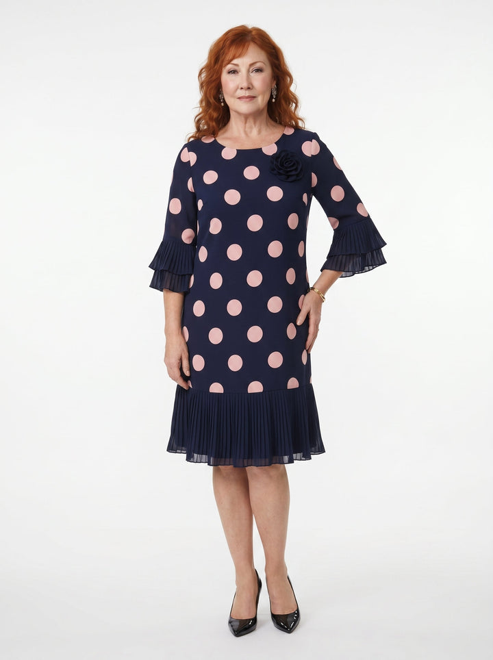 NIAMH | ELEGANT PLEATED POLKA DOT DRESS