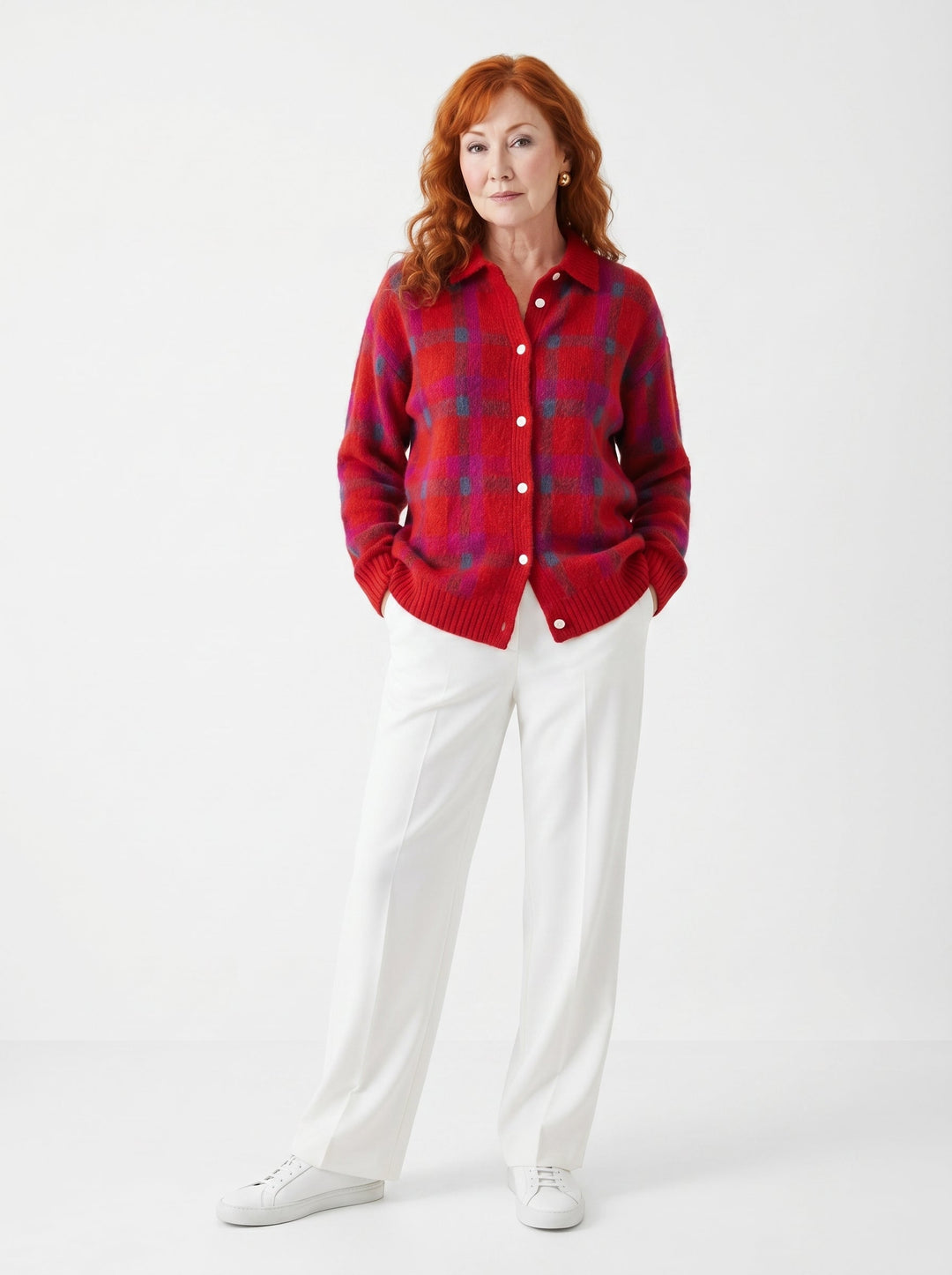 CAIT | SOFT PLAID KNIT BUTTON-UP CARDIGAN