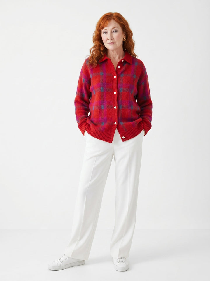 CAIT | SOFT PLAID KNIT BUTTON-UP CARDIGAN