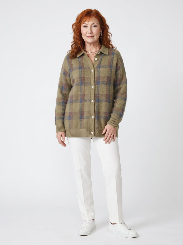 CAIT | SOFT PLAID KNIT BUTTON-UP CARDIGAN