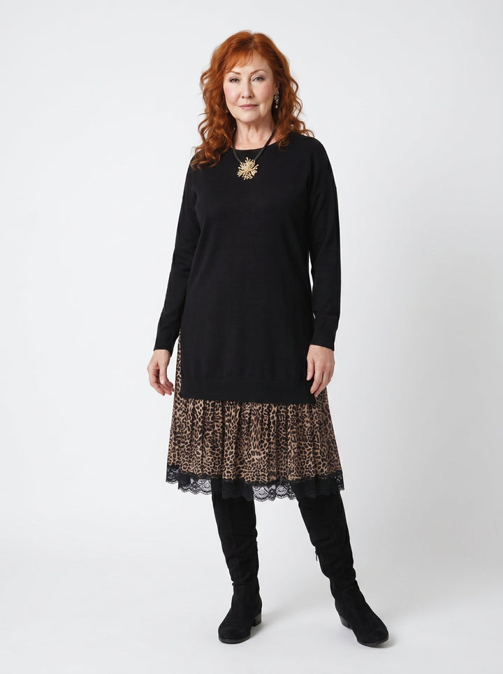 BLÁTHNAID | LEOPARD LACE HEM MIDI DRESS