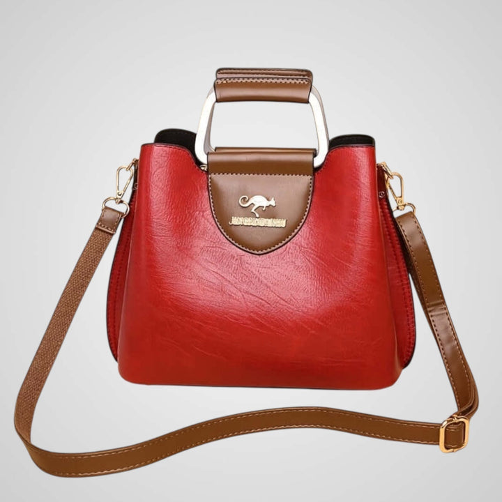 Two-Tone Leather Bag with Contrasting Handle