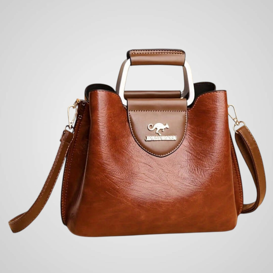Two-Tone Leather Bag with Contrasting Handle