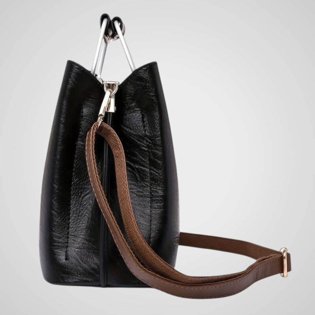 Two-Tone Leather Bag with Contrasting Handle
